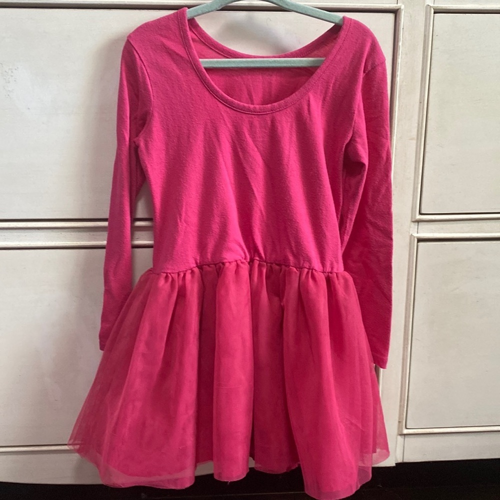 5/$25 Pink long sleeved dress with tulle skirt